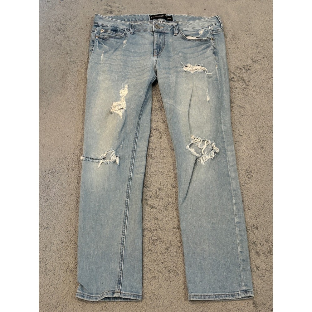 Express Jeans Modern Boyfriend Low Rise Distressed Light Wash Denim Size 6